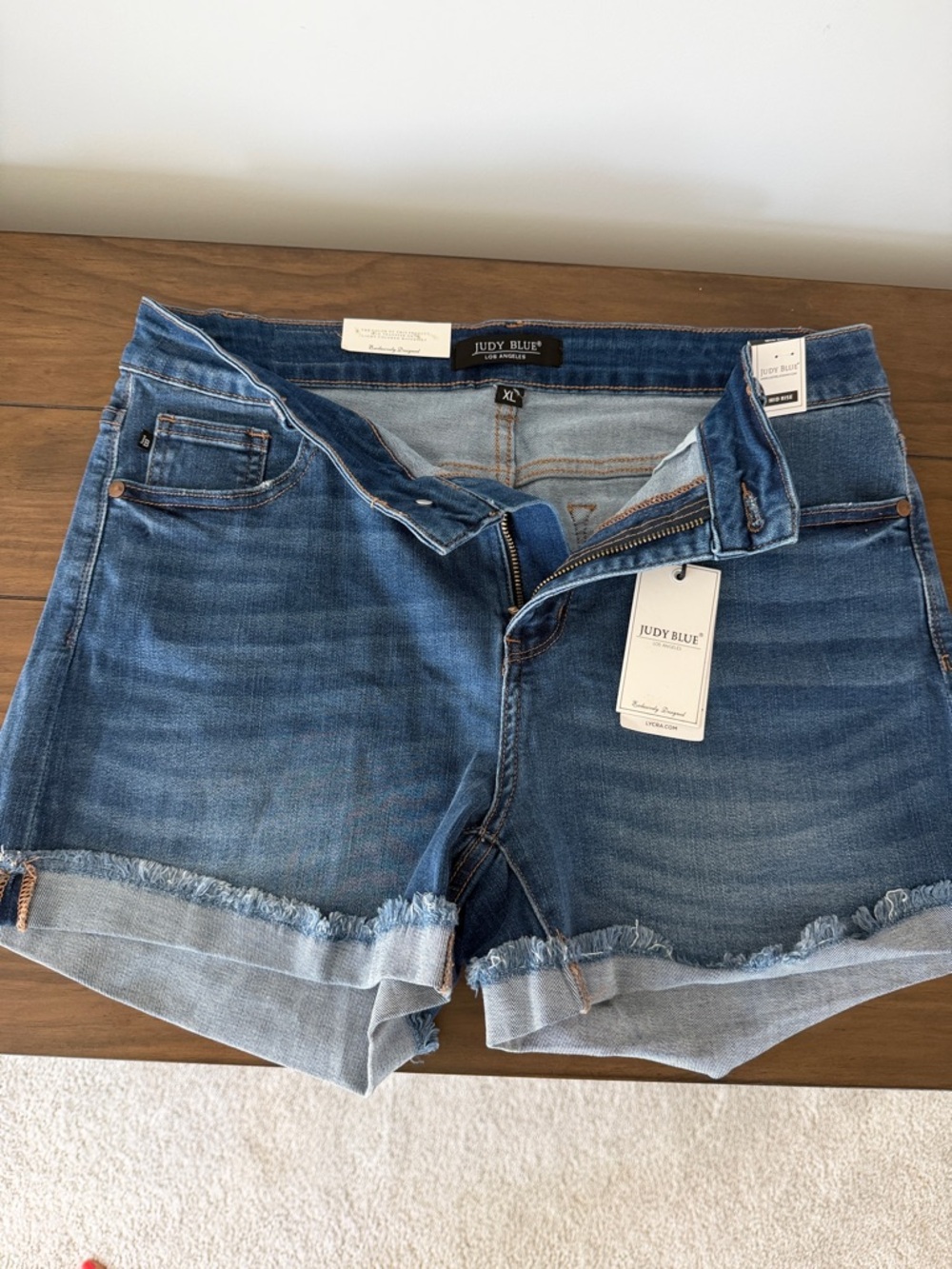 Judy Blue Distressed Mid Wash Denim Shorts